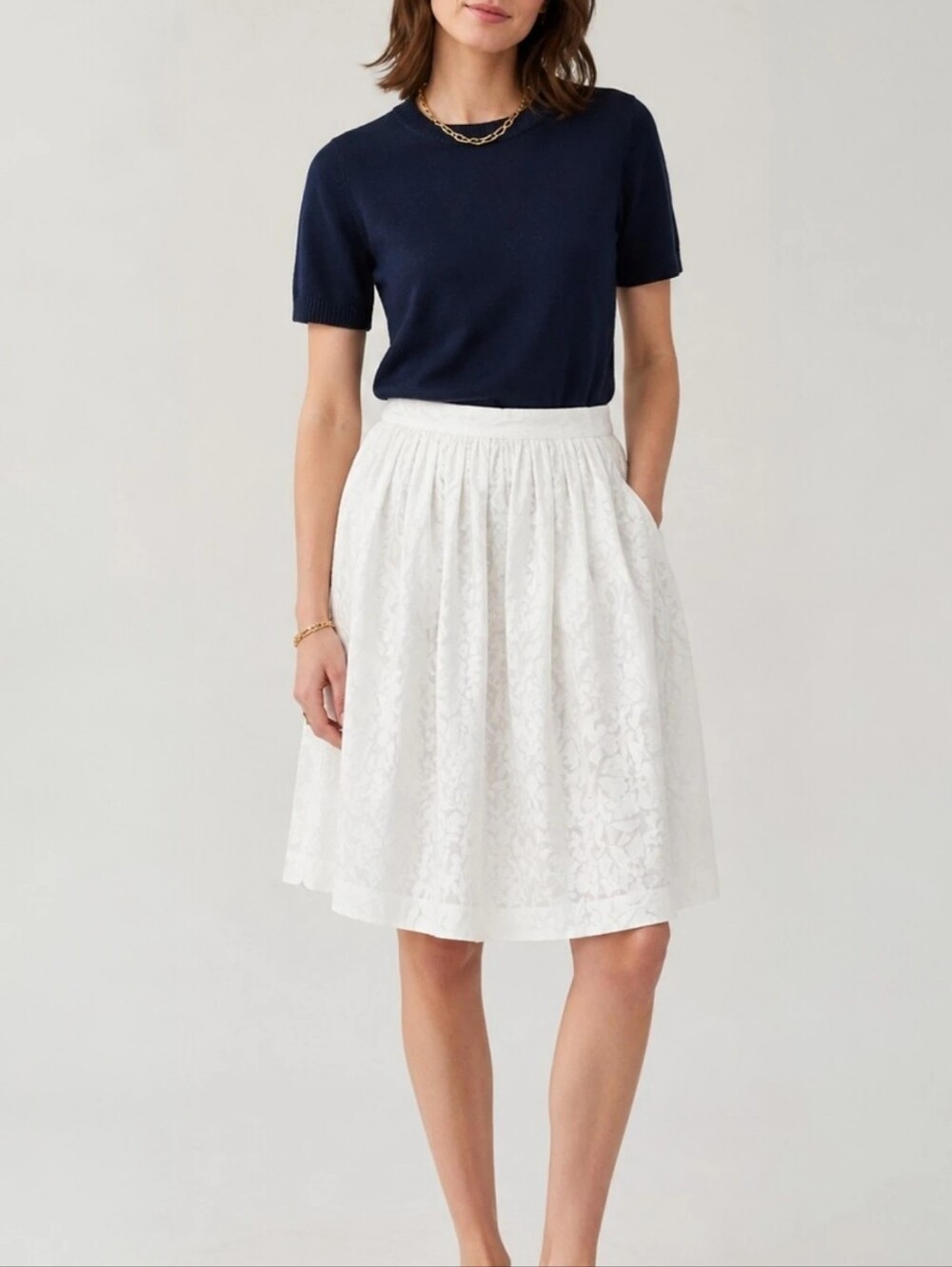 J. Crew White Floral Burnout Patio A-Line Skirt Size 2